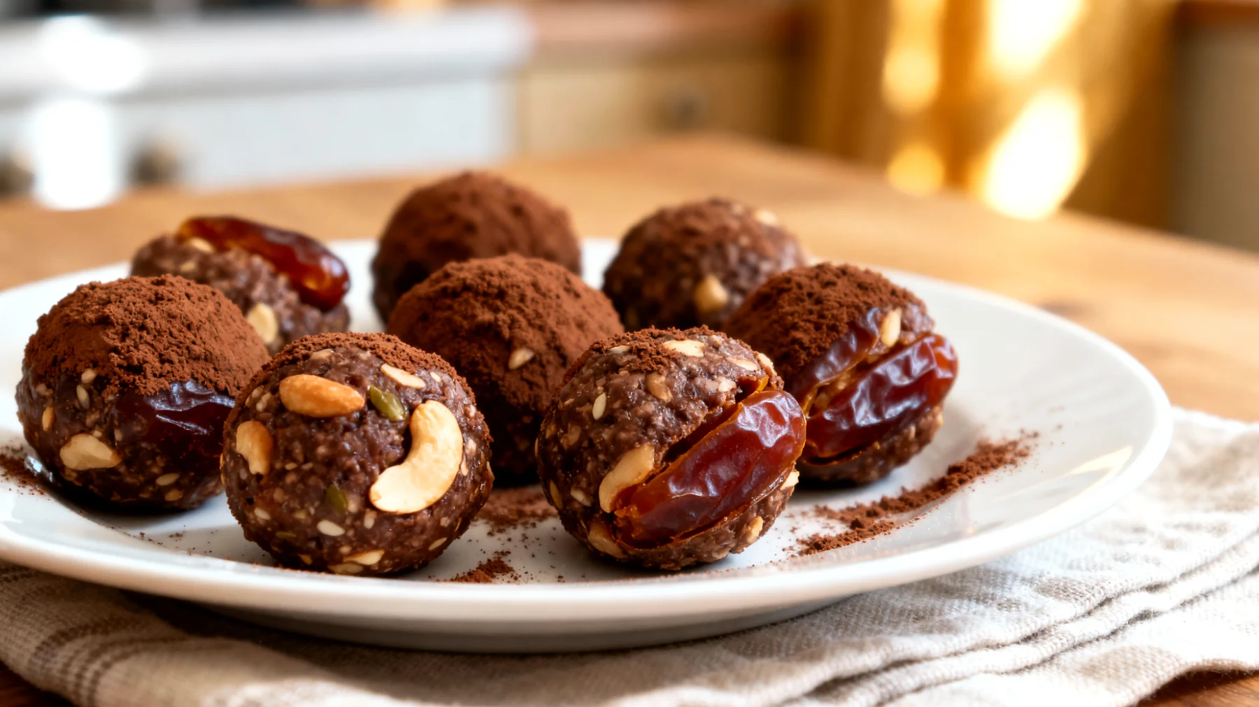 Boules énergétiques aux noix, dattes et cacao cru"